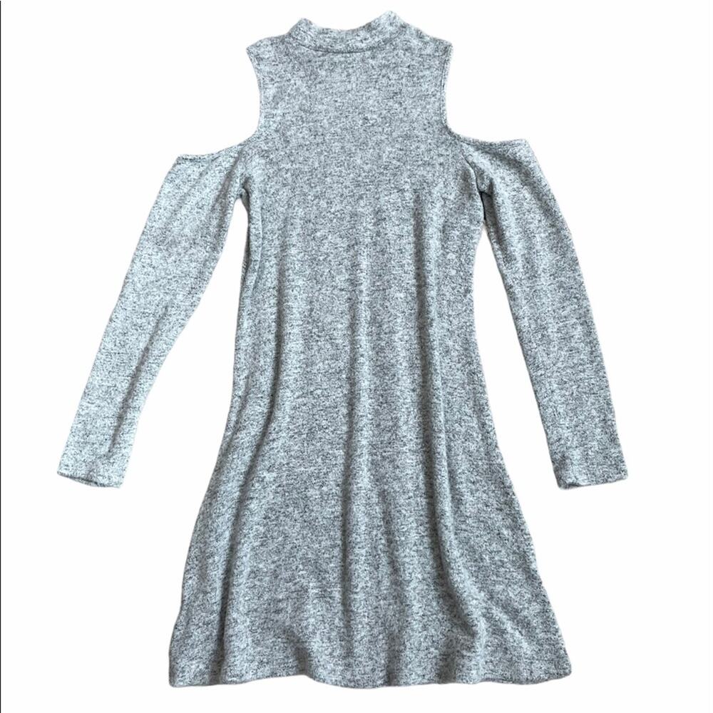 Pink Rose | Gray Cold Shoulder Soft Mini Sweater Dress - Picture 2 of 9